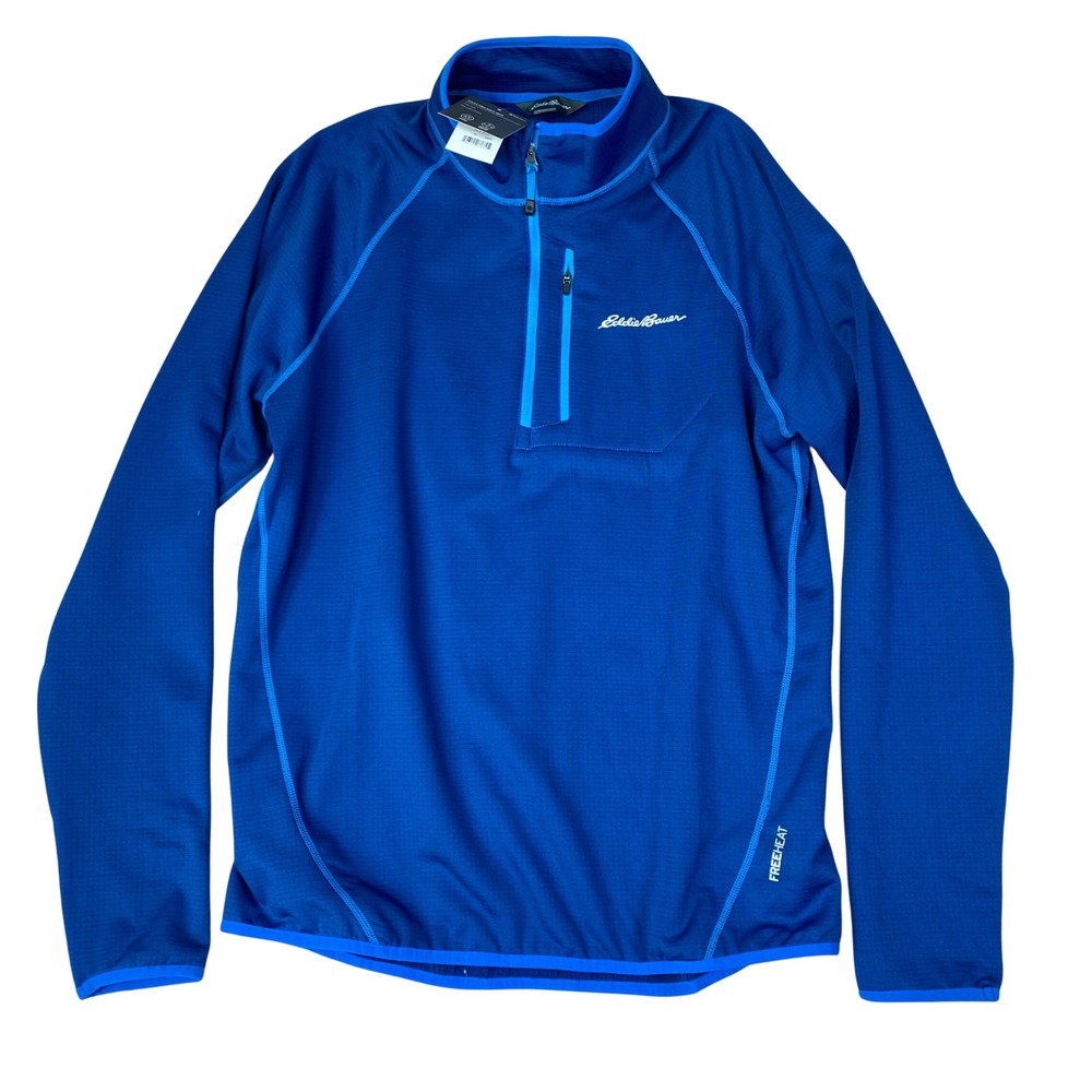 Eddie Bauer Atlas Grid Mock Neck 1/4 Zip Pullover Men M Blue Fleece Gorpcore NWT